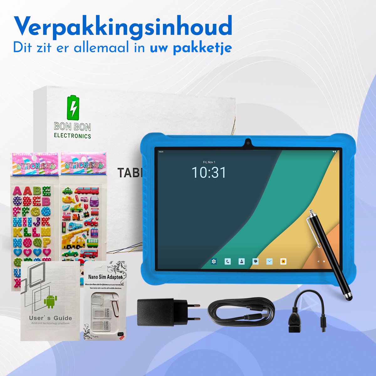Bon Bon Electronics 10.1 Inch Kindertablet Deluxe Blauw