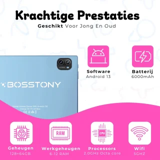 Bosstony Snelle Kids Tablet 10 inch Android 13 Kinder tablet 3+