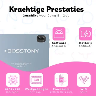 Bosstony Snelle Kids Tablet 10 inch Android 13 Kindertablet
