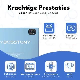 Bosstony Snelle Kids Tablet 10 inch Android 13