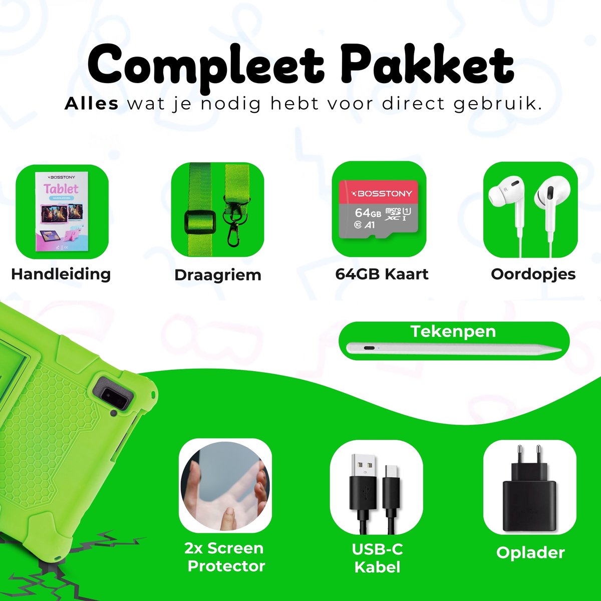 Bosstony Snelle Kids Tablet 10 inch Android 13