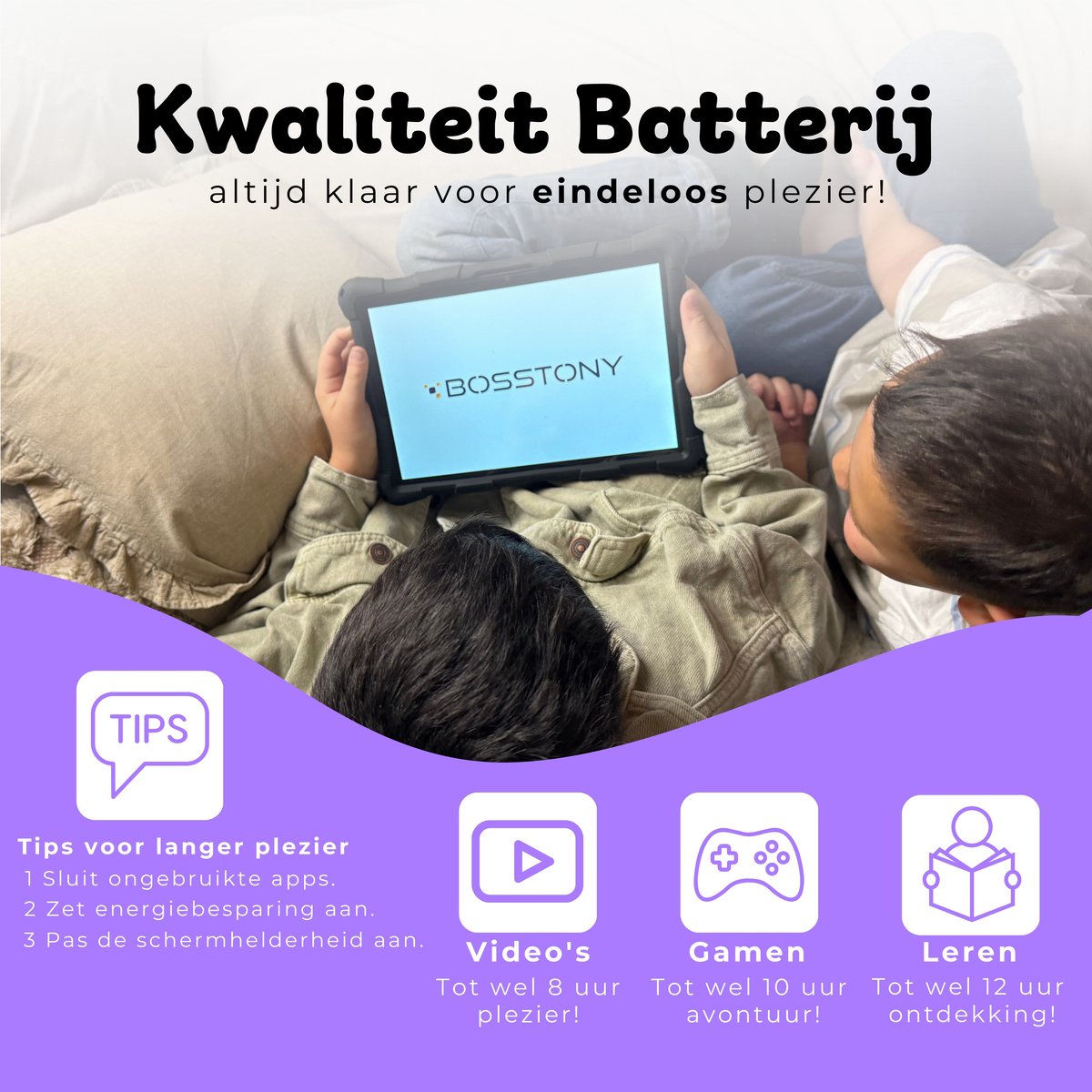 Bosstony Snelle Kids Tablet 10 inch Android 13