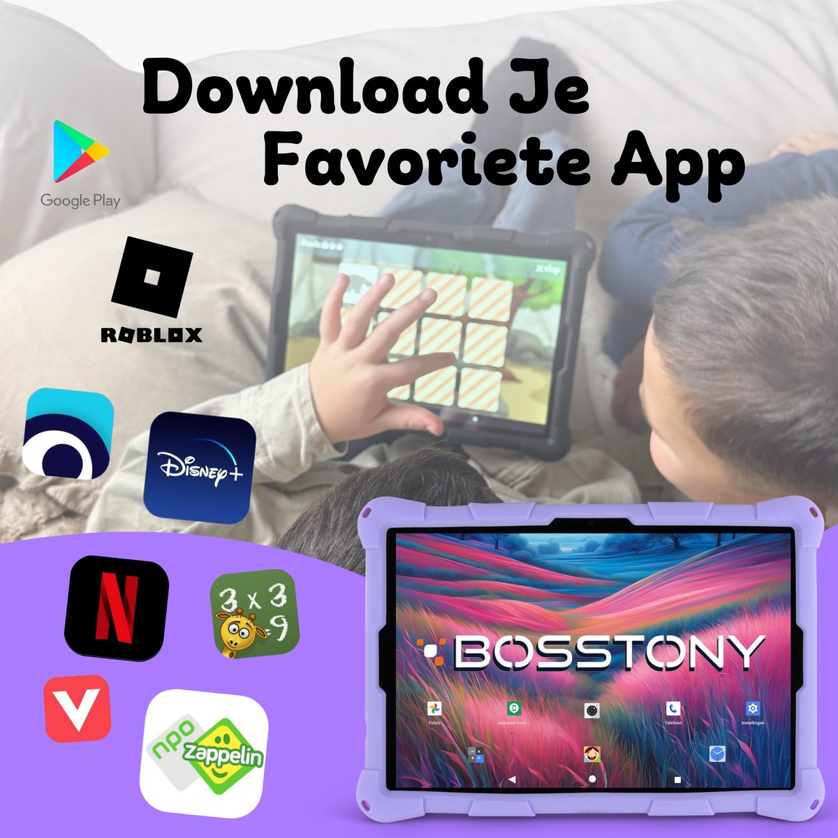 Bosstony Snelle Kids Tablet 10 inch Android 13
