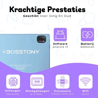 Bosstony Snelle Kids Tablet 10 inch Android 13