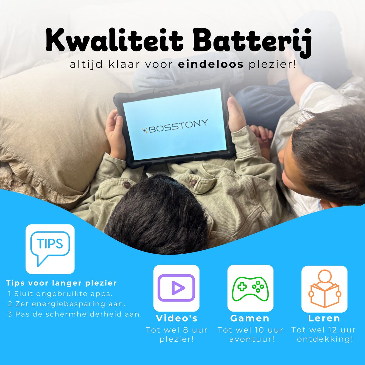 Bosstony Snelle Kindertablet 10 inch Kids Tablet Android 13