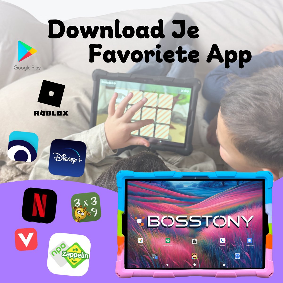 Bosstony Snelle Kindertablet 10 inch Kids Tablet Android 13