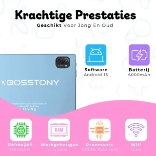 Bosstony Snelle Kindertablet 10 inch Kids Tablet Android 13