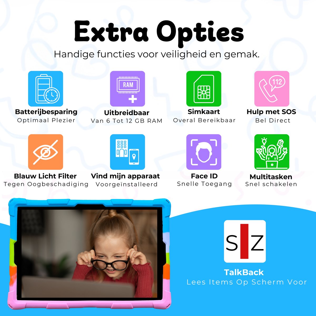 Bosstony Snelle Kindertablet 10 inch Kids Tablet Android 13