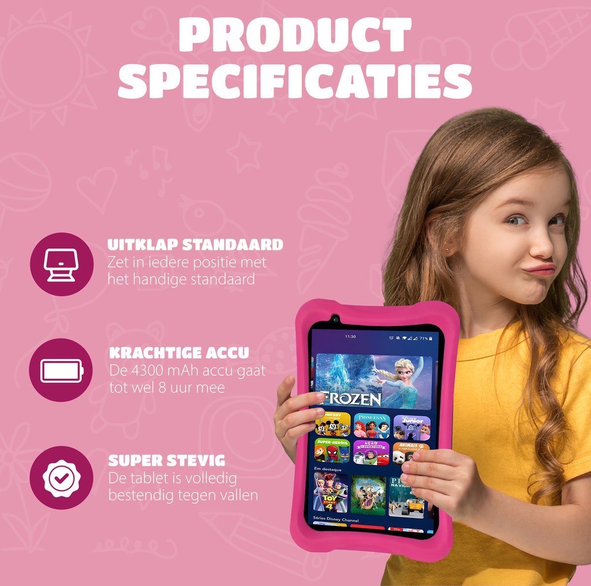 CNSee Kindertablet 7 inch Roze - 2GB RAM 32GB ROM Android 12