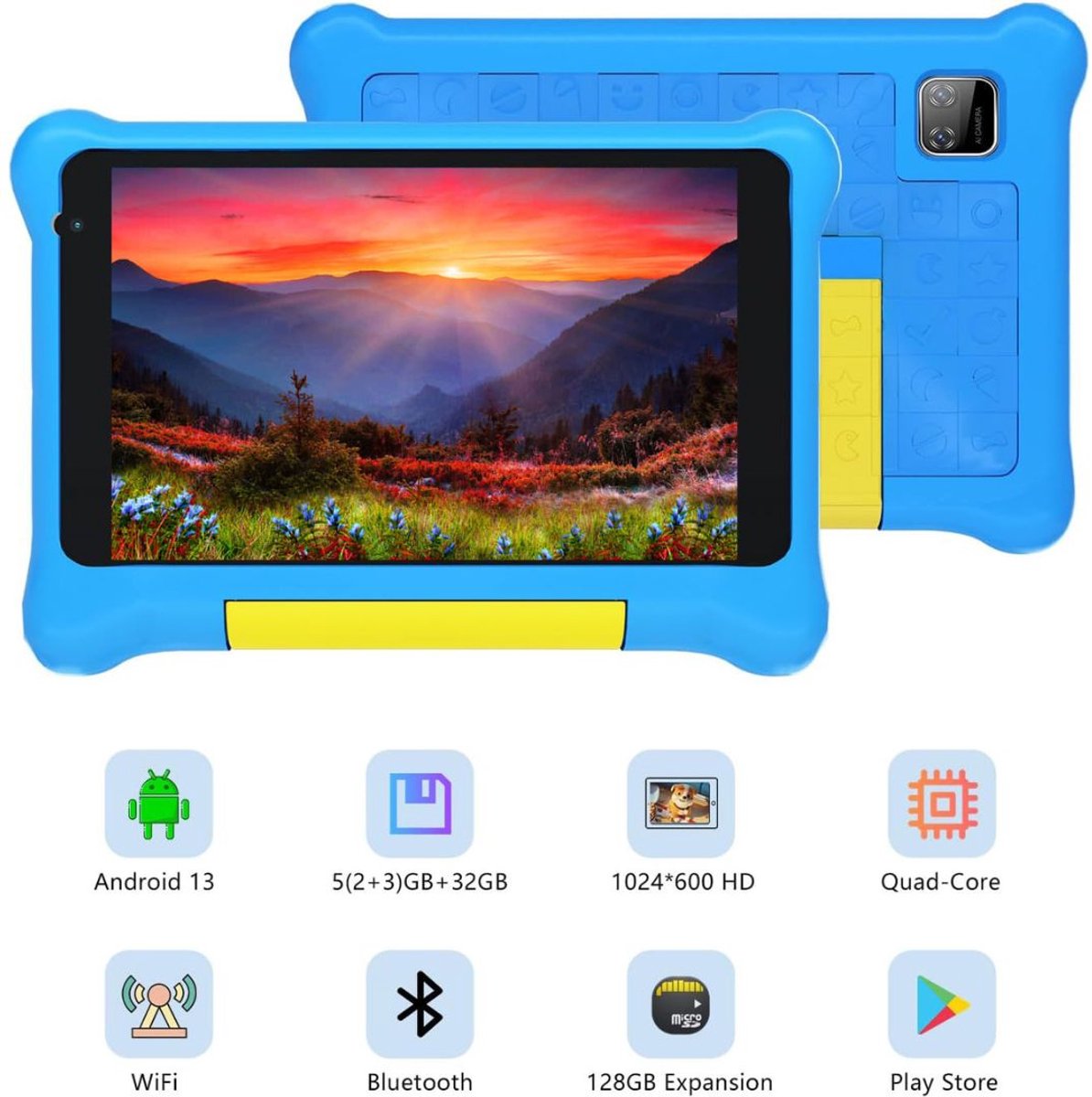 CRLYN Kindertablet 7 inch 128GB Blauw