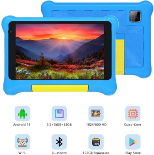 CRLYN Kindertablet 7 inch 128GB Blauw