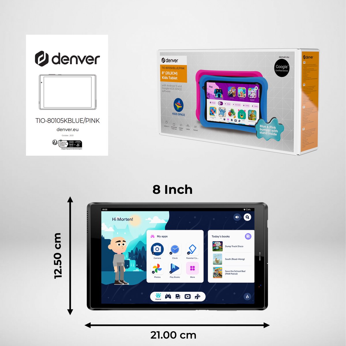 Denver Kindertablet TIO80105K 8 Inch Android 13 4GB 64GB