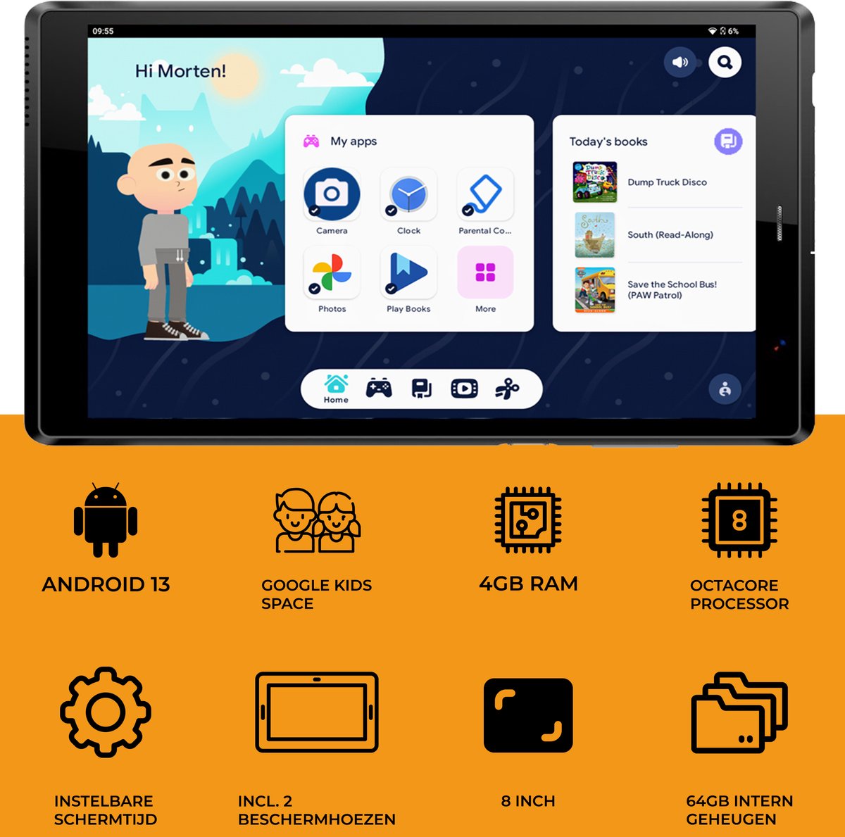 Denver Kindertablet TIO80105K 8 Inch Android 13 4GB 64GB