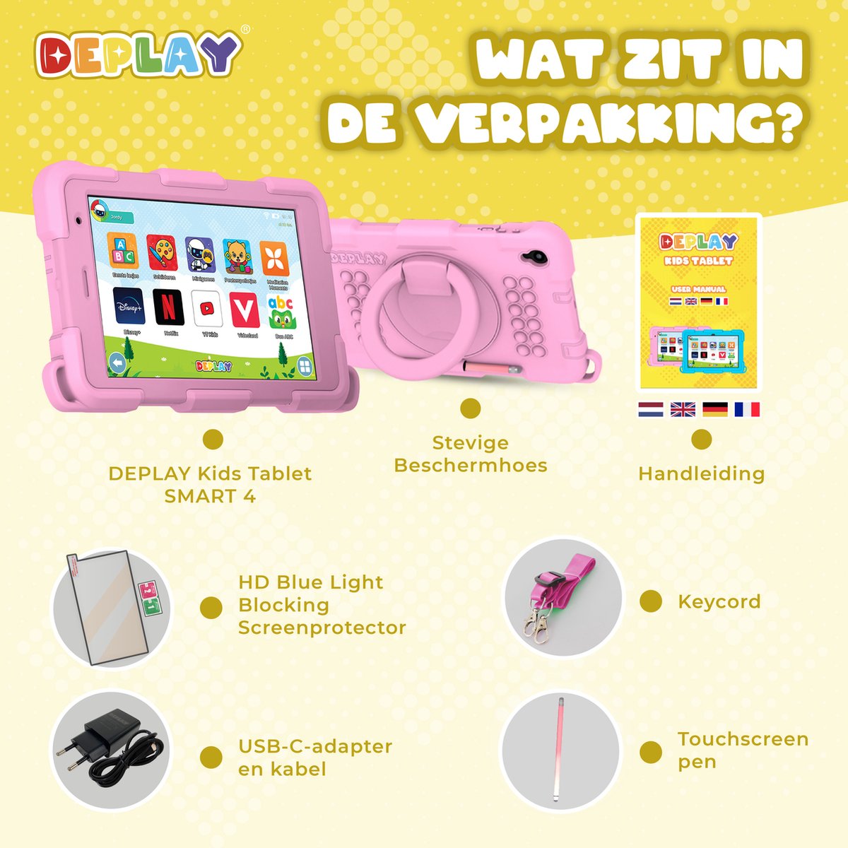 Wat vinden we goed aan de DEPLAY Kids Tablet SMART 4 8 Inch Roze
