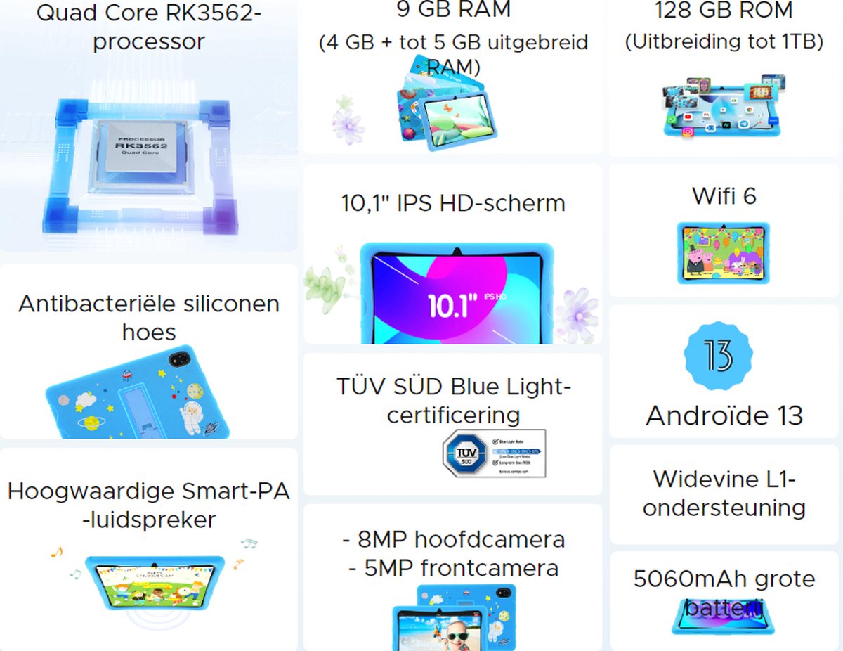 DOOGEE U10 KID Kindertablet 10,1 inch 4GB 128GB Android 13