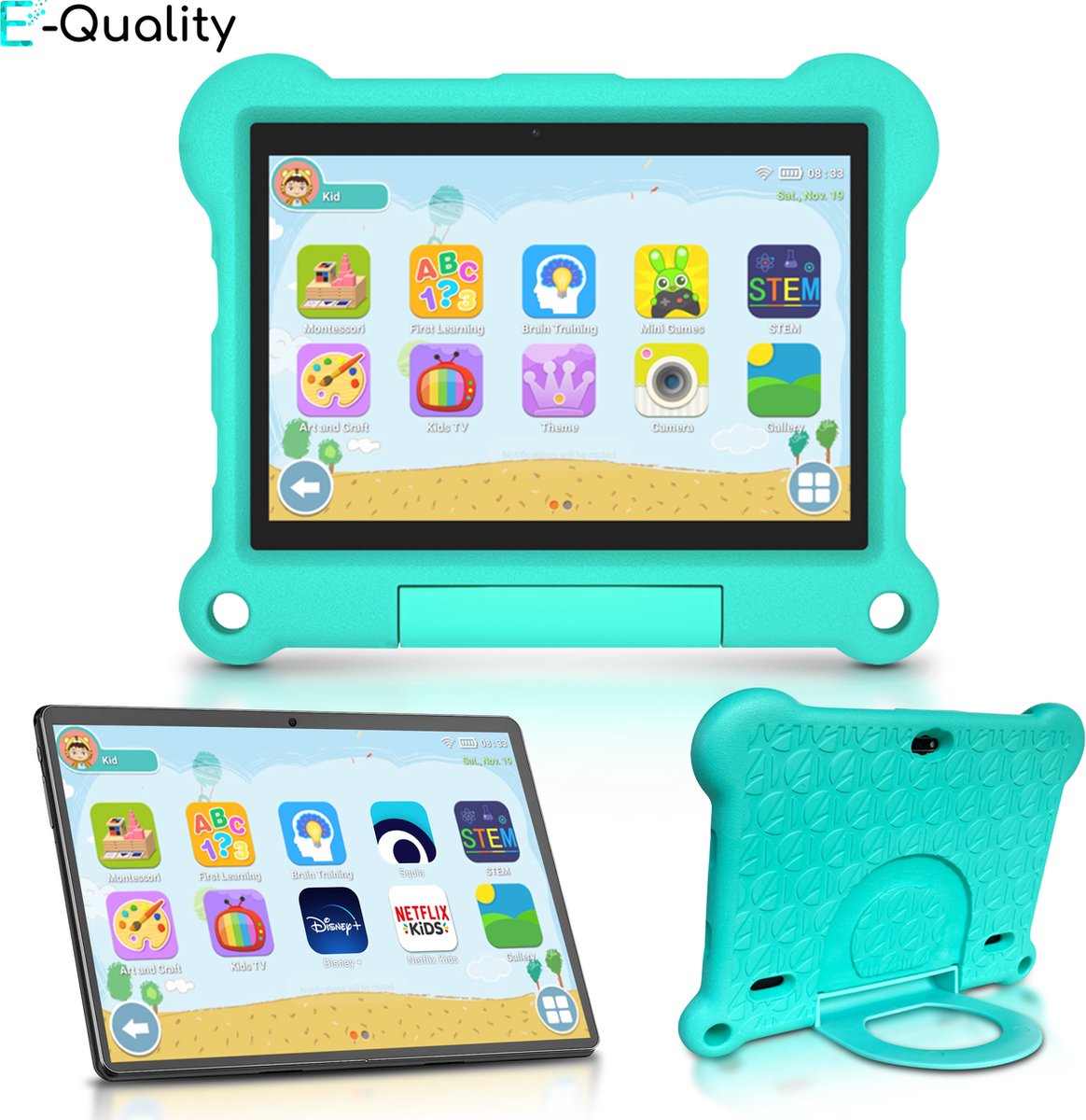 E-Quality Kindertablet 4G Wifi Android 13 4GB 64GB Mintgroen