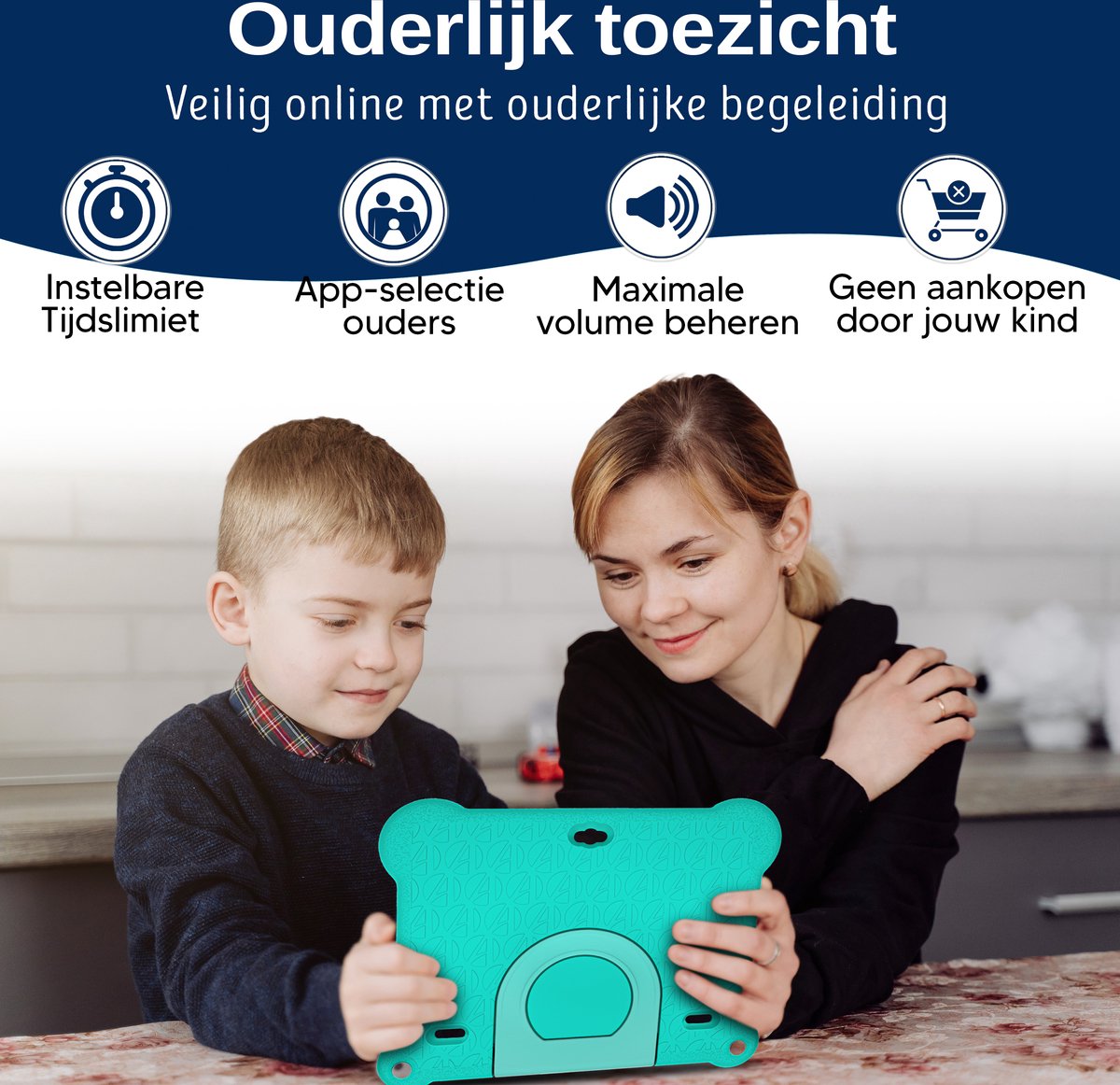 E-Quality Kindertablet 4G Wifi Android 13 4GB 64GB Mintgroen