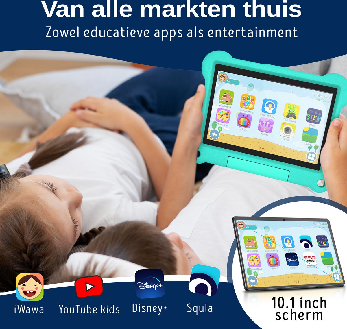 E-Quality Kindertablet 4G Wifi Android 13 4GB 64GB Mintgroen