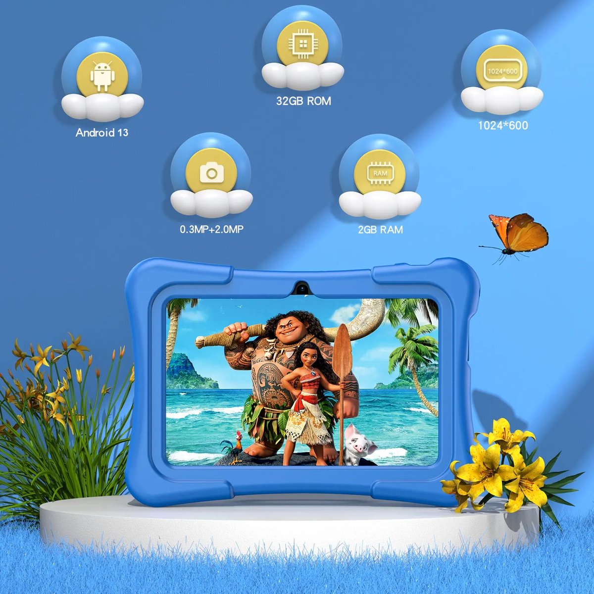 Elementkey Ai-Kids Max 7 inch Kindertablet Android 13 32GB Blauw