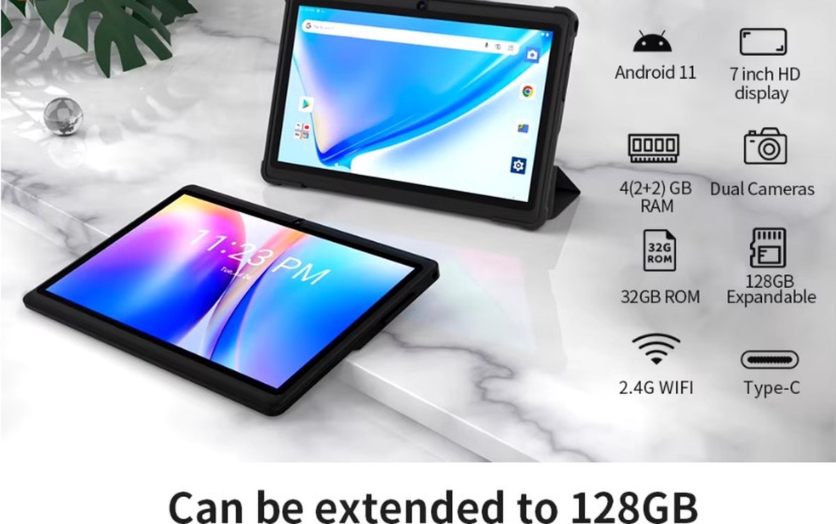 Elementkey K7 Pro 7 Inch Android 11 Tablet 4GB RAM WiFi6 Inclusief Flipcover