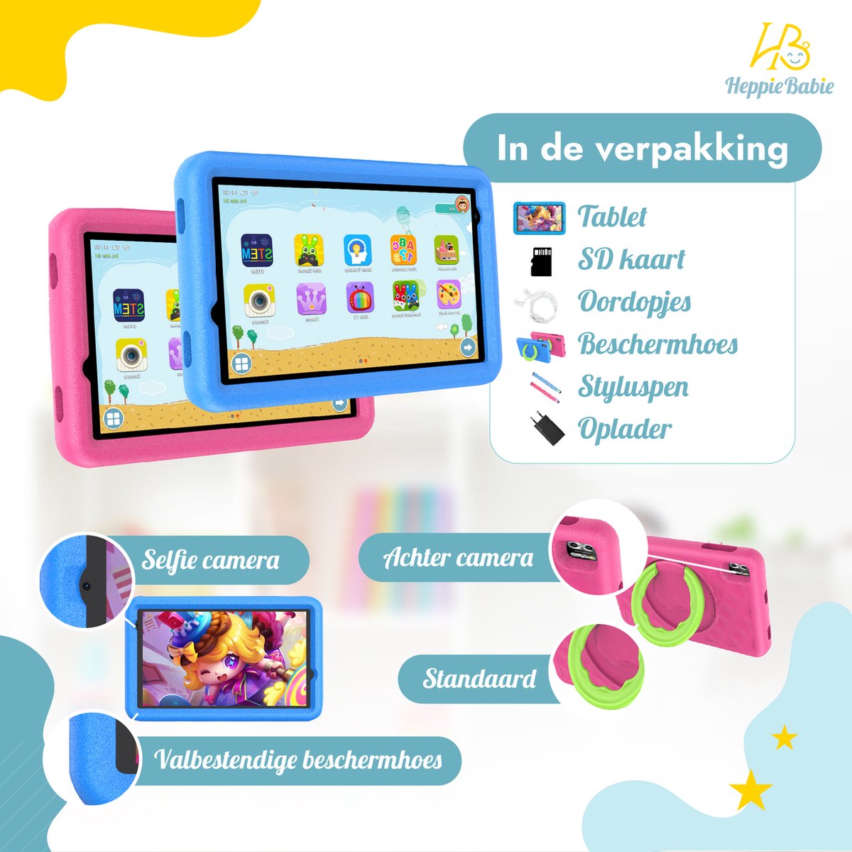 De HeppieBabie Kindertablet 8 Inch Roze 64GB 4GB in één oogopslag