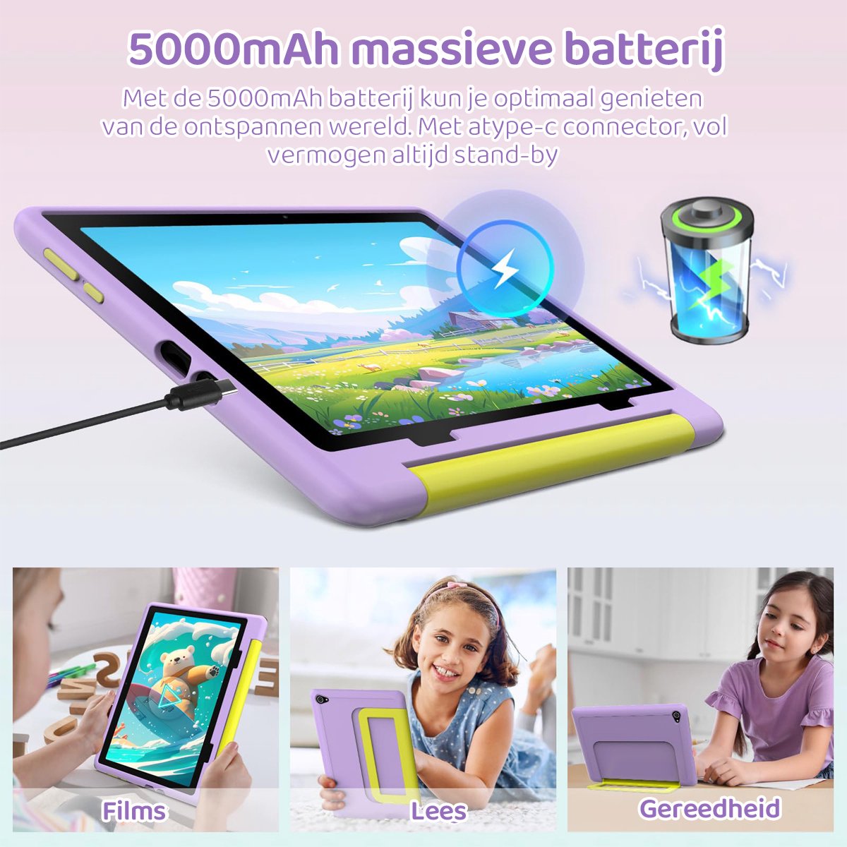 Hotlight KT1016 Android 14 Kindertablet 10.1 inch Paars