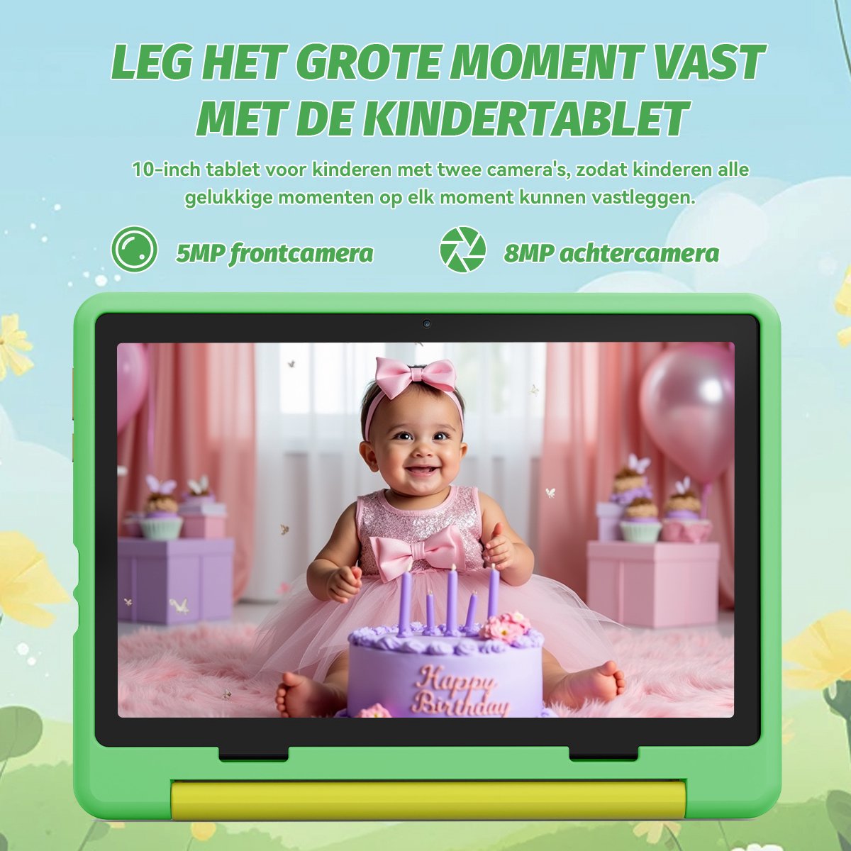 Hotlight KT1028 Android 14 Kindertablet 10.1 inch 3GB+11GB RAM 64GB Groente