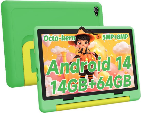 Hotlight KT1028 Android 14 Kindertablet 10.1 inch 3GB+11GB RAM 64GB Groente