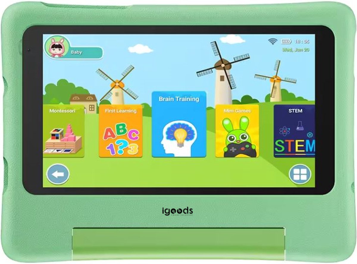 Igoods Kindertablet 7 Inch Groen 3GB RAM 32GB Android 13