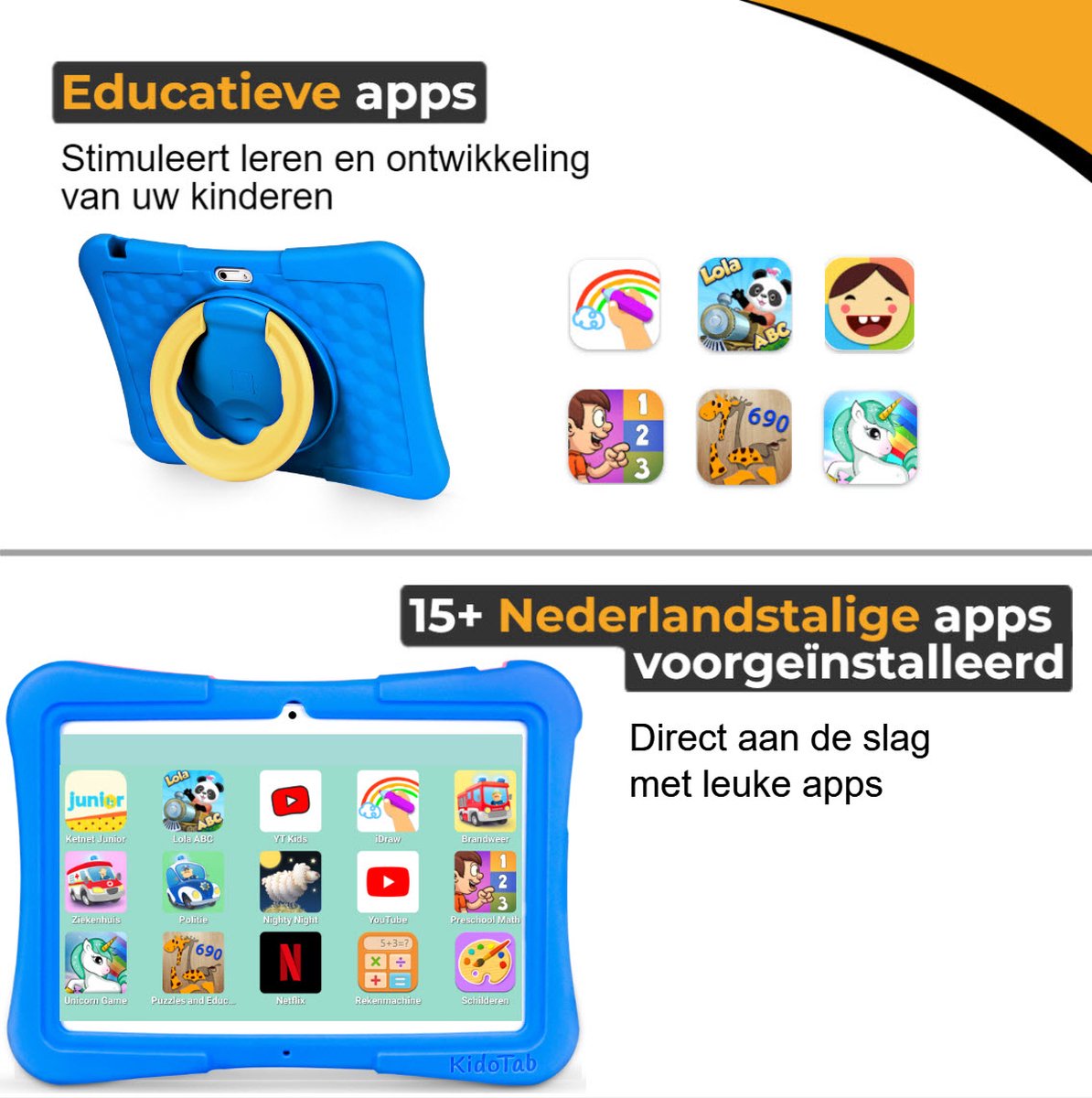 KidoTab Kinder Tablet 10 Inch Blauw 128GB 6GB RAM