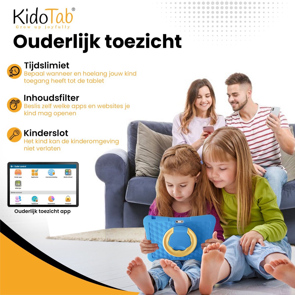 KidoTab Kinder Tablet 10 Inch Blauw 128GB 6GB RAM