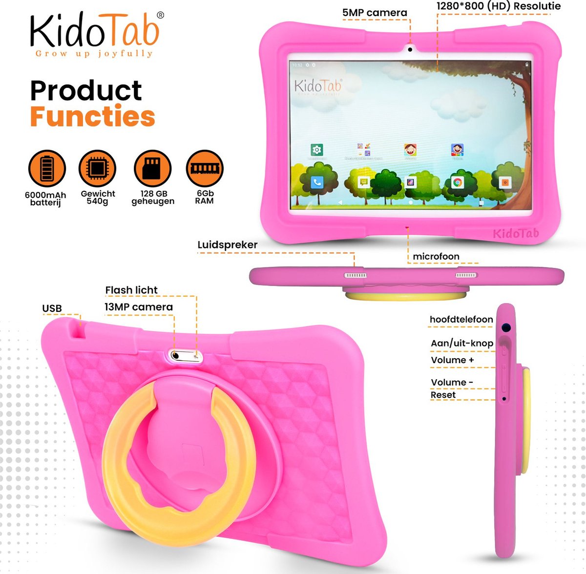 KidoTab Kindertablet 10 Inch Roos 128GB 6GB RAM
