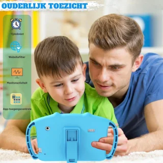 Kids Tablet Blauw Android met Bevestigde Beschermhoes vanaf 3 Jaar