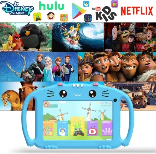 Kids Tablet Blauw Android met Bevestigde Beschermhoes vanaf 3 Jaar