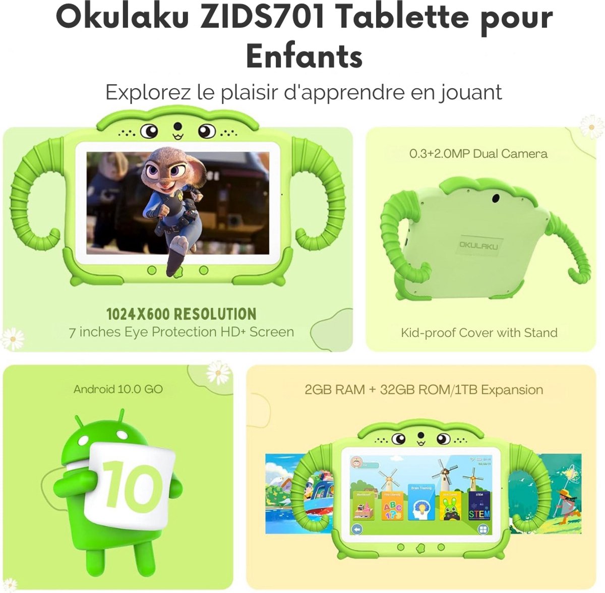 Kids Tablet Groen 3+ Android 10 Compleet Pakket