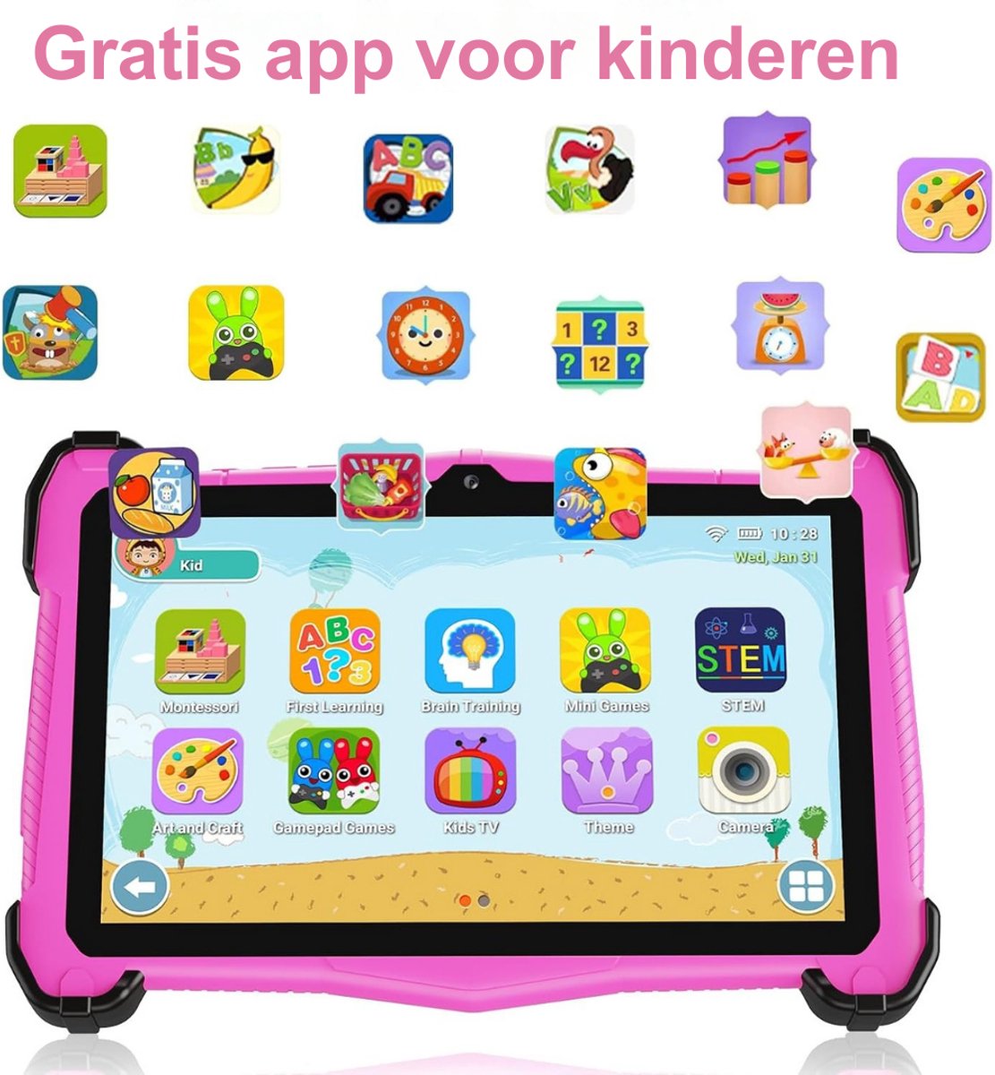 Kids Tablet Roze Android 14 Compleet Pakket