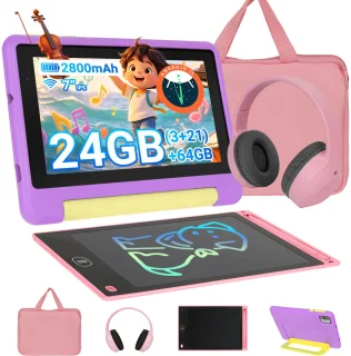 De Kinder tablet 7 inch - Android 15 - 24GB RAM + 64GB ROM - paars in één oogopslag