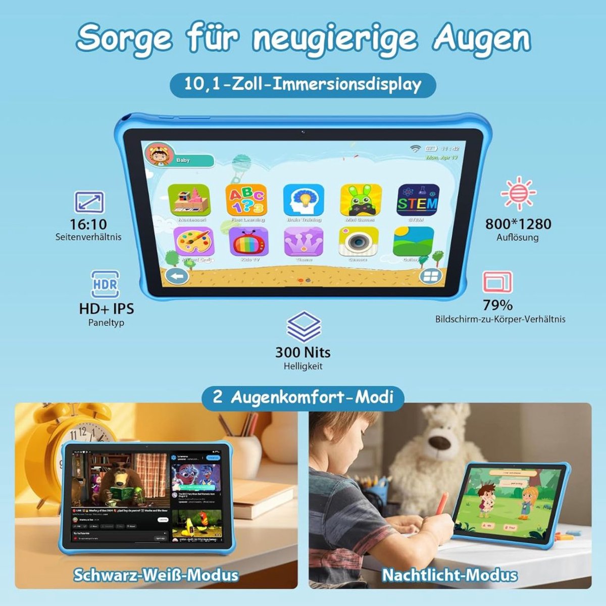 Kindertablet 10 inch 64 GB Vanaf 3 Jaar