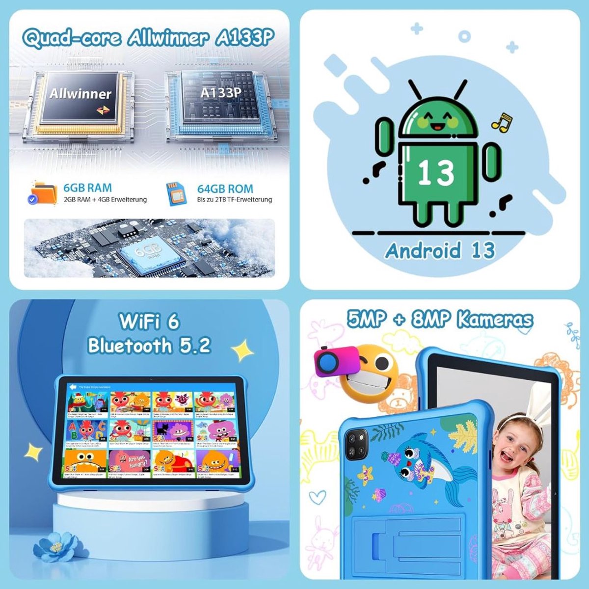Kindertablet 10 inch 64 GB Vanaf 3 Jaar