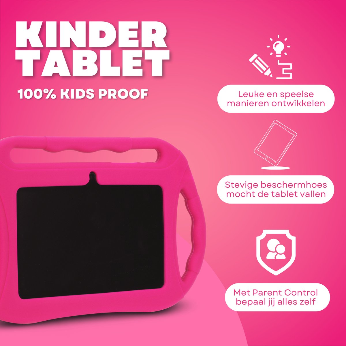 Kindertablet met beschermhoes en koptelefoon