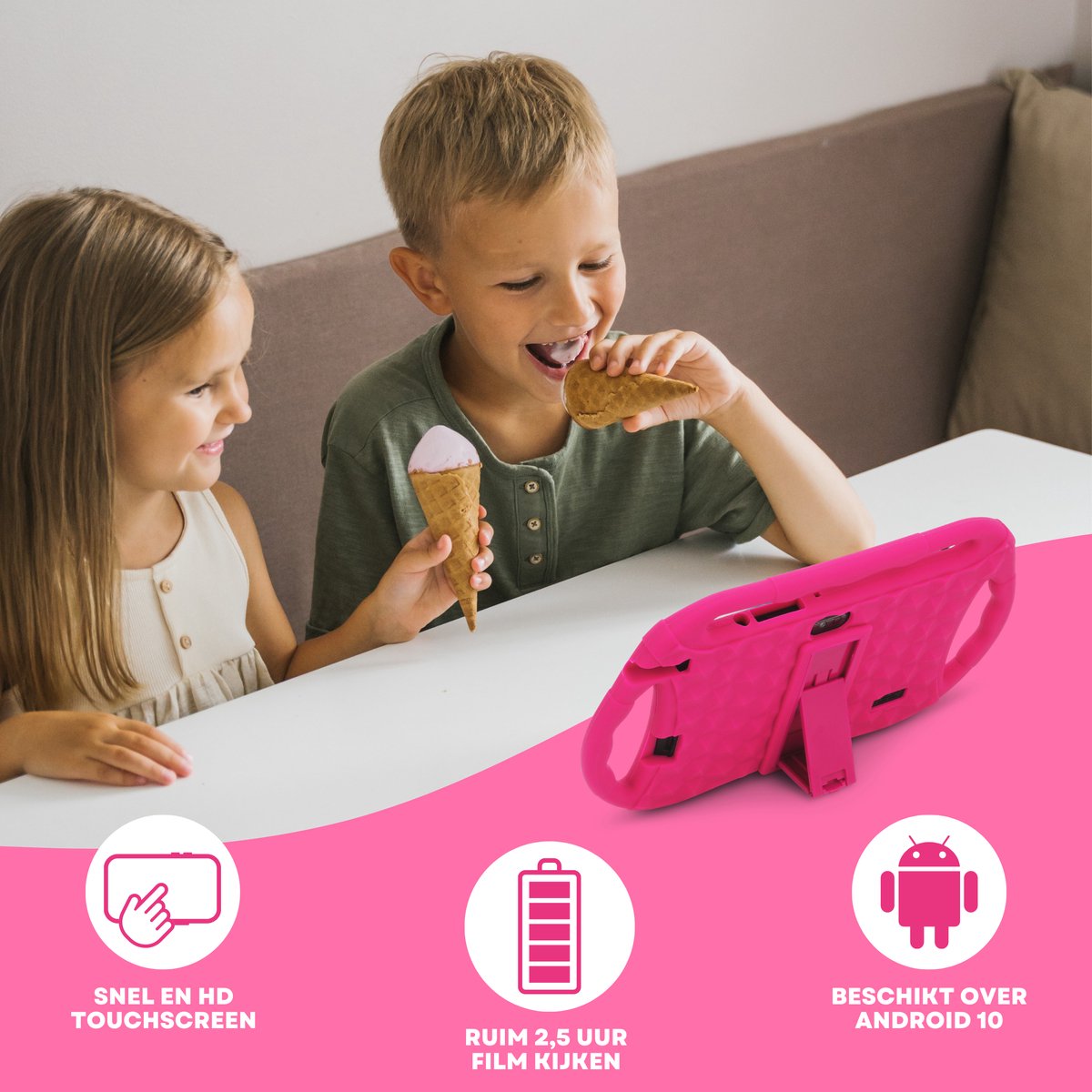 Kindertablet met beschermhoes en koptelefoon