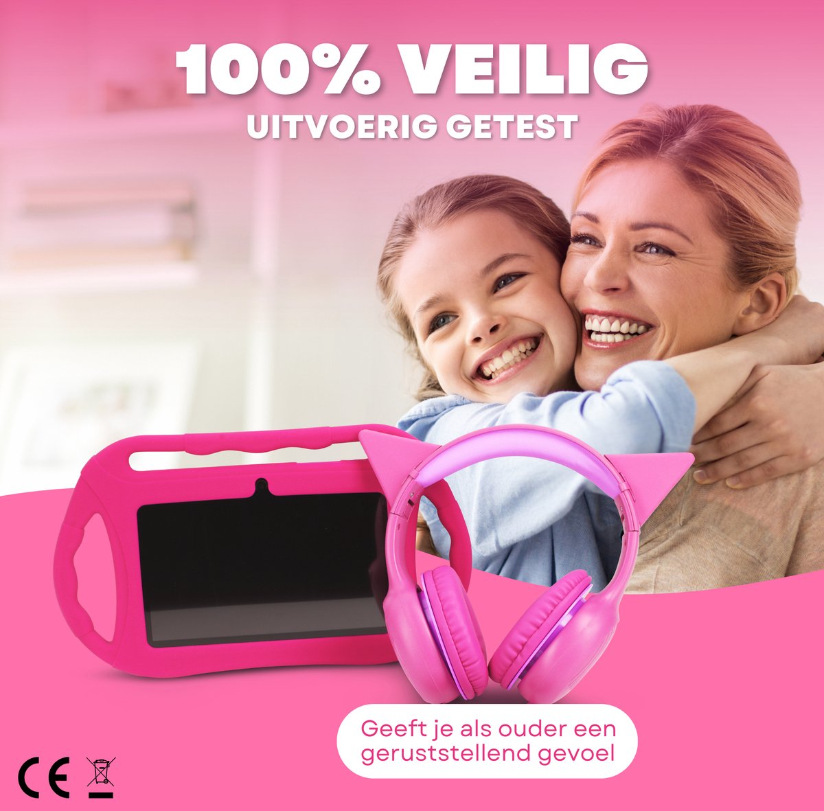 Kindertablet met beschermhoes en koptelefoon