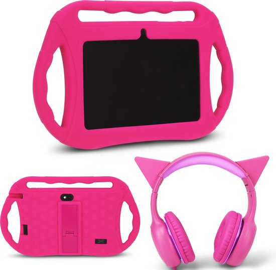 Kindertablet met beschermhoes en koptelefoon