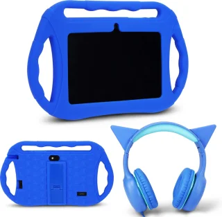 Kindertablet met beschermhoes en koptelefoon