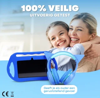 Kindertablet met beschermhoes en koptelefoon