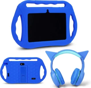 Kindertablet met beschermhoes en koptelefoon
