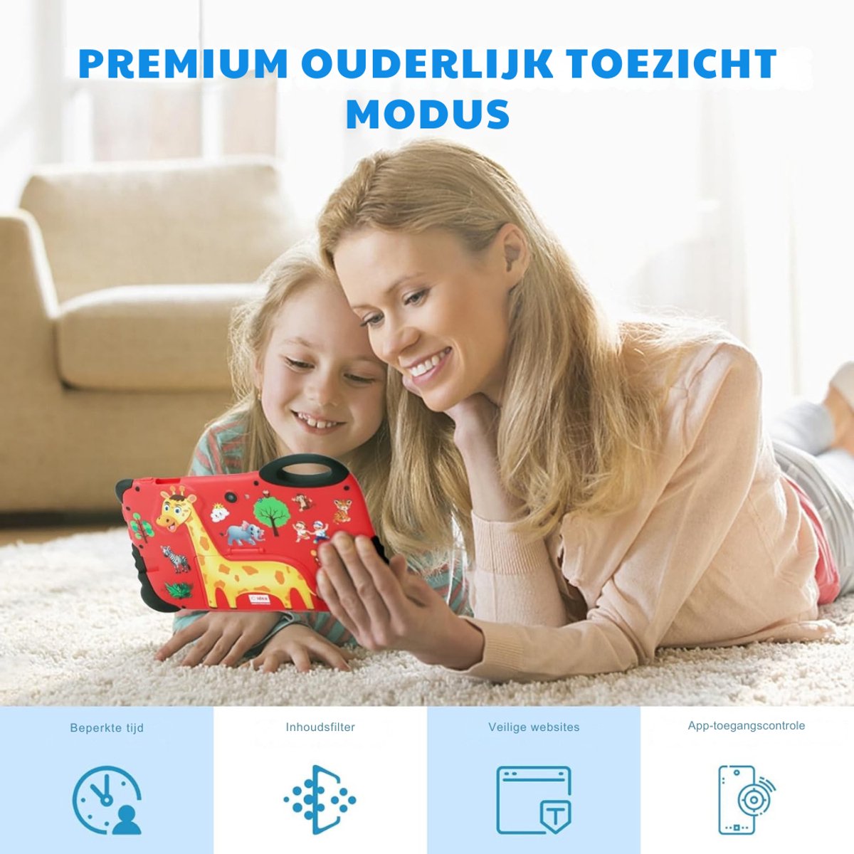 Kindertablet Rood Android 13 met Beschermhoes