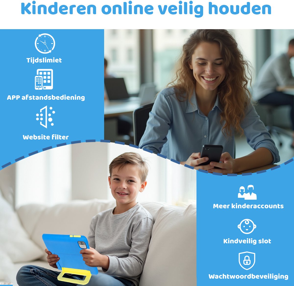 kotsren KT1018 Android 13 kindertablet 7 inch blauw