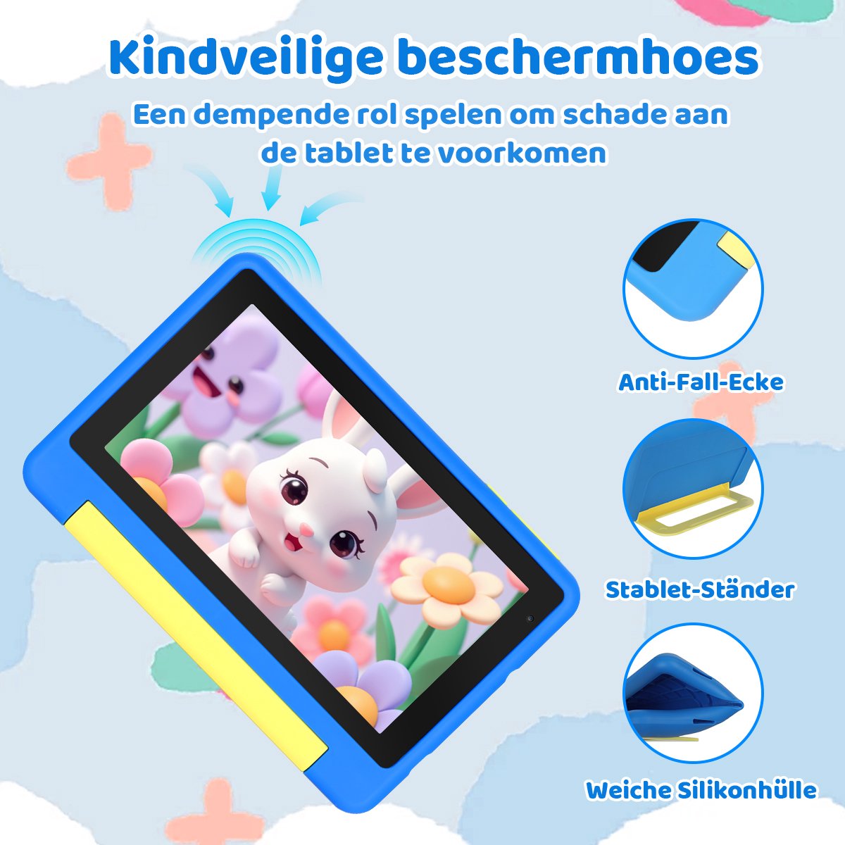 kotsren KT1018 Android 13 kindertablet 7 inch blauw