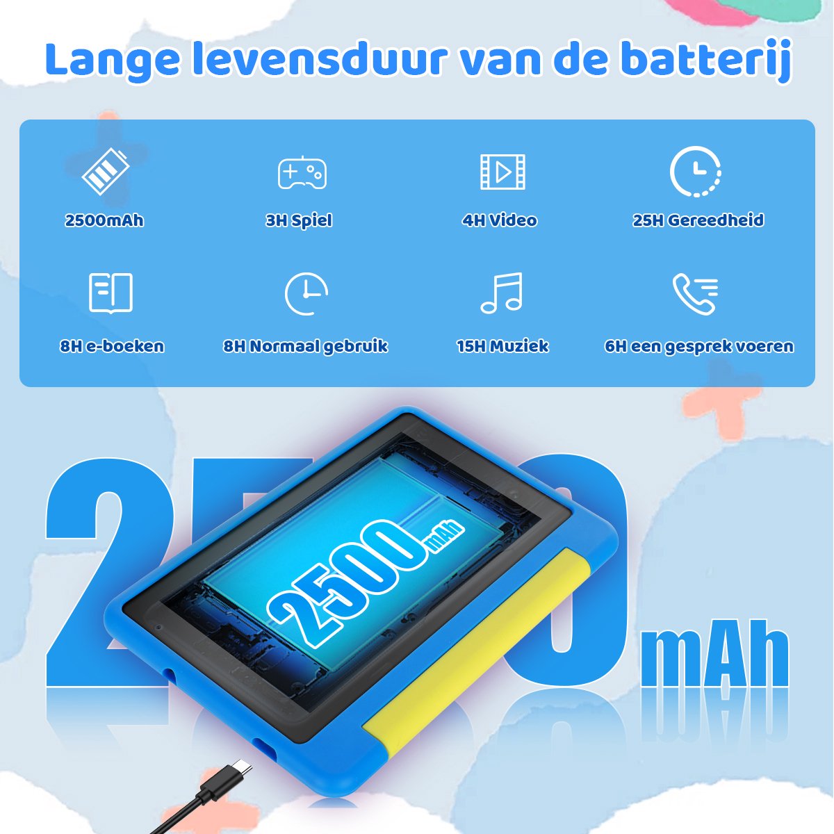 kotsren KT1018 Android 13 kindertablet 7 inch blauw